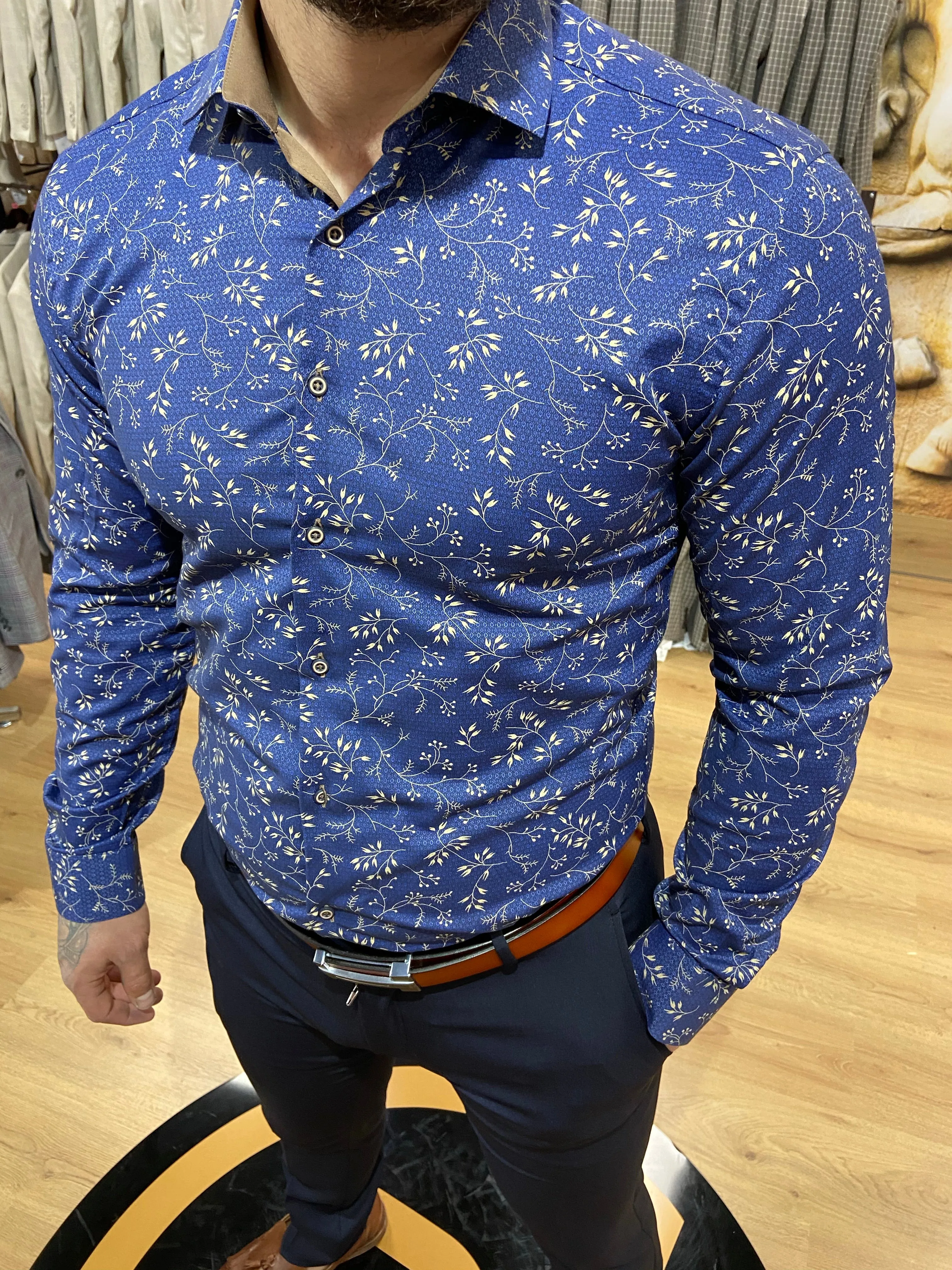 1493 Navy & Beige L/S Shirt