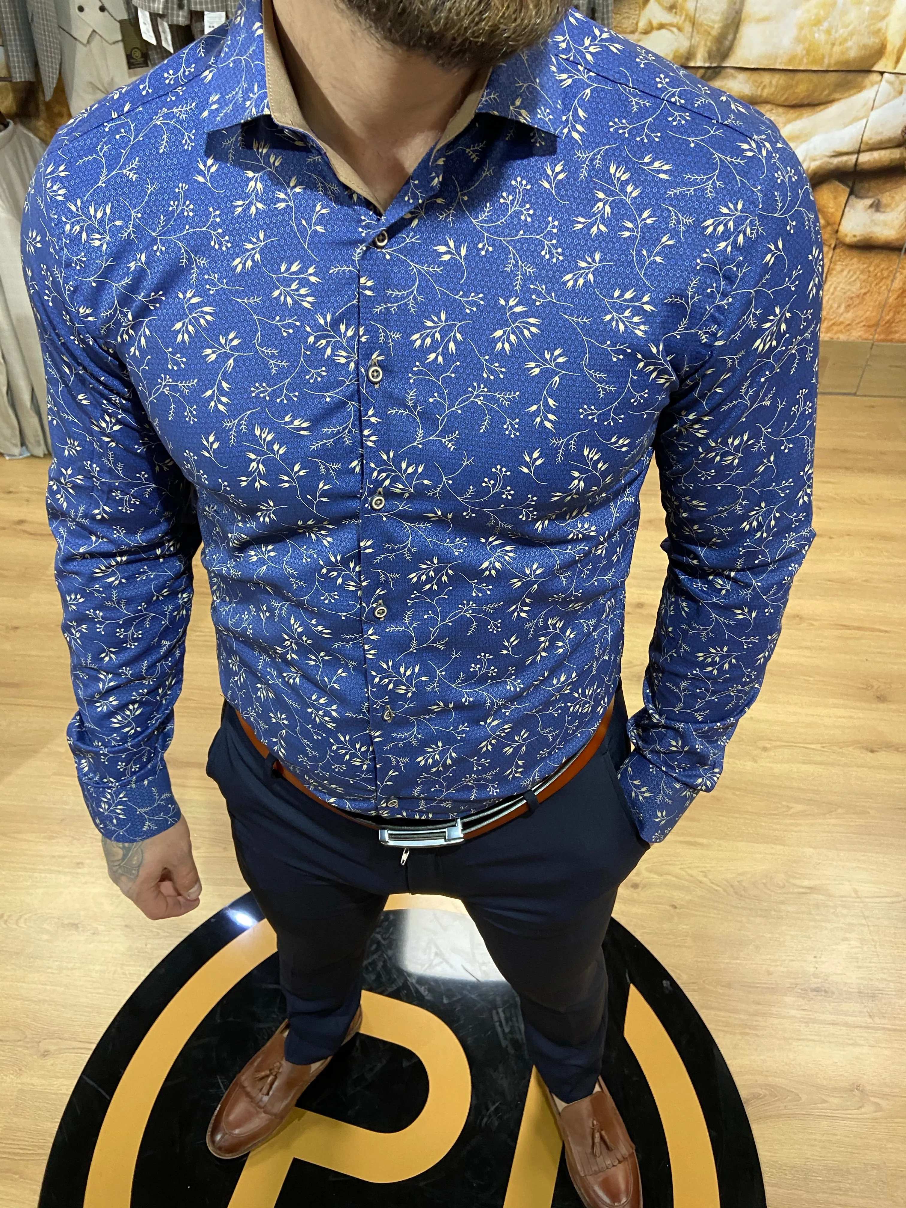 1493 Navy & Beige L/S Shirt