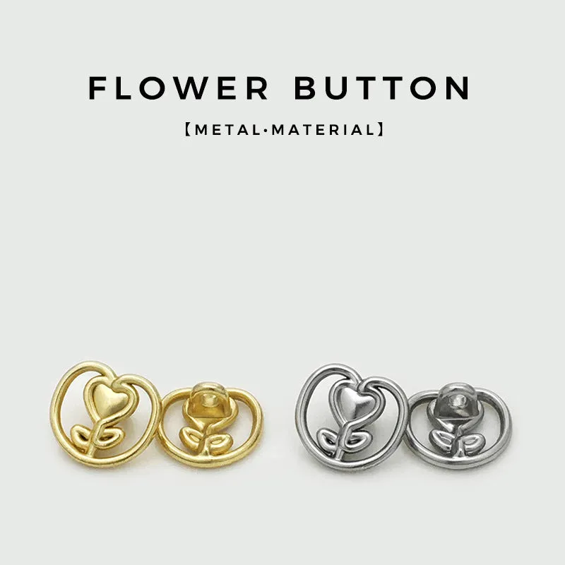 17.5/22.5mm Gold & Silver Heart Tulip Metal Buttons 12pcs