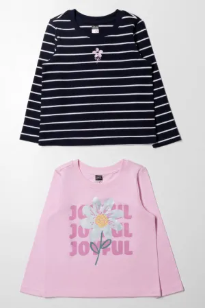 2 Pack Long Sleeve T-Shirt Pink & Navy