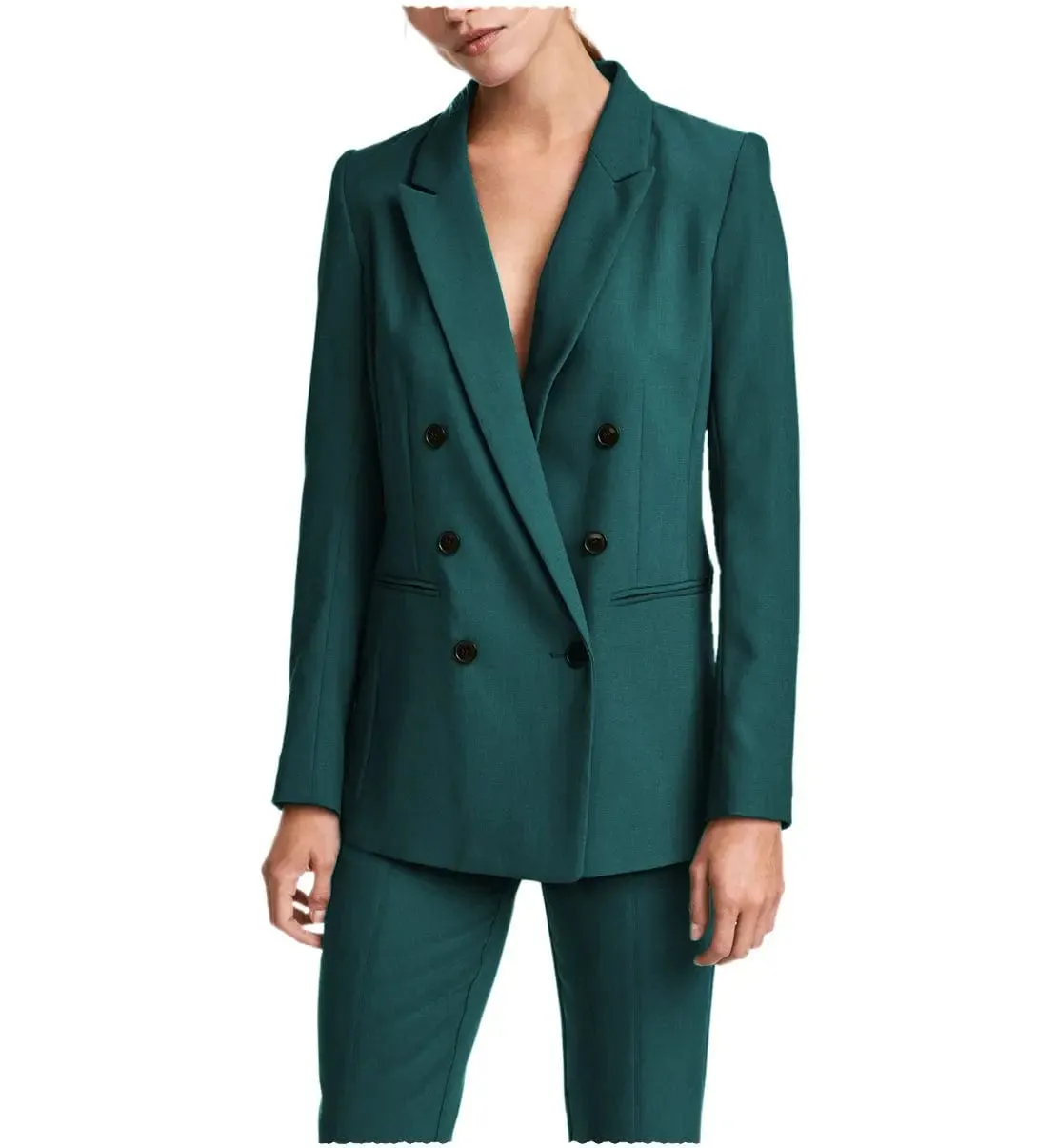 2 Pieces Double Breasted Notch Lapel Women Suit（Blazer Pants）