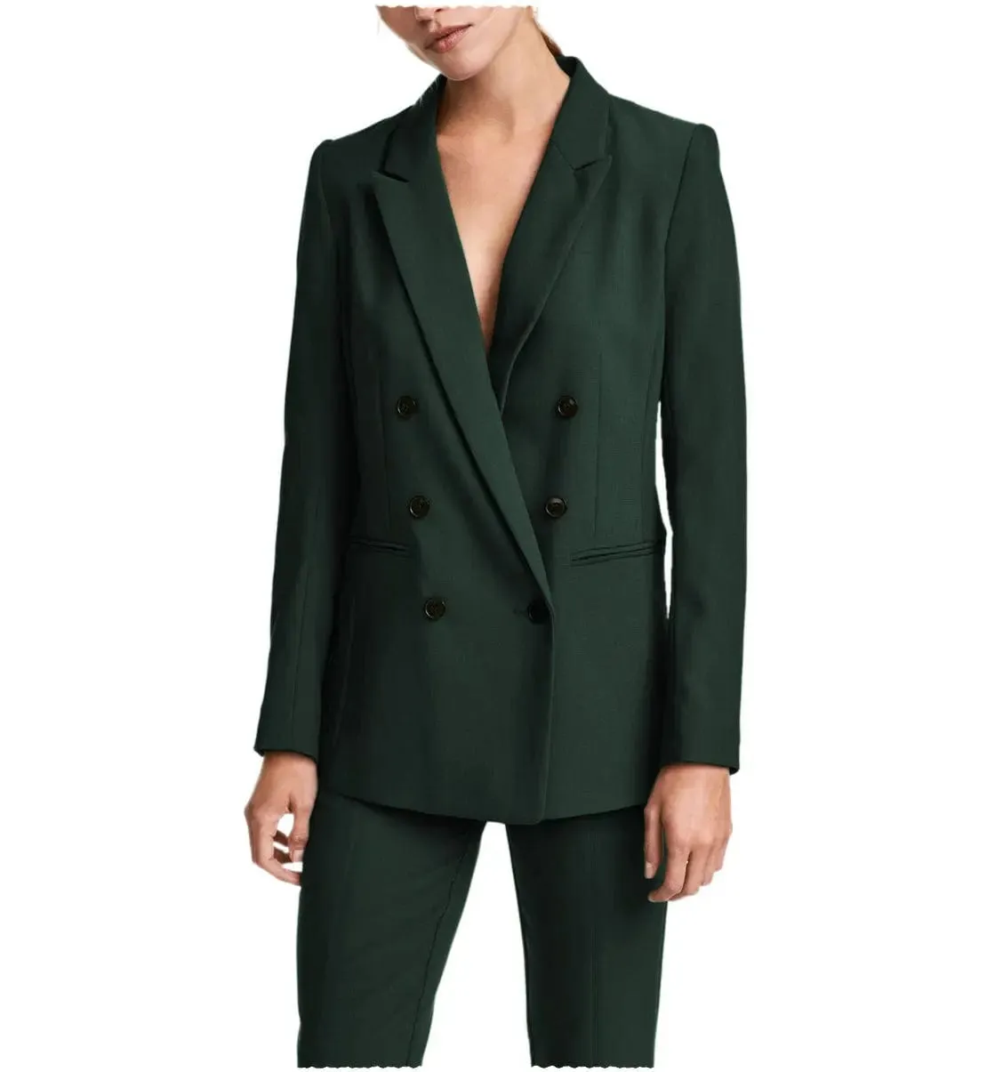 2 Pieces Double Breasted Notch Lapel Women Suit（Blazer Pants）