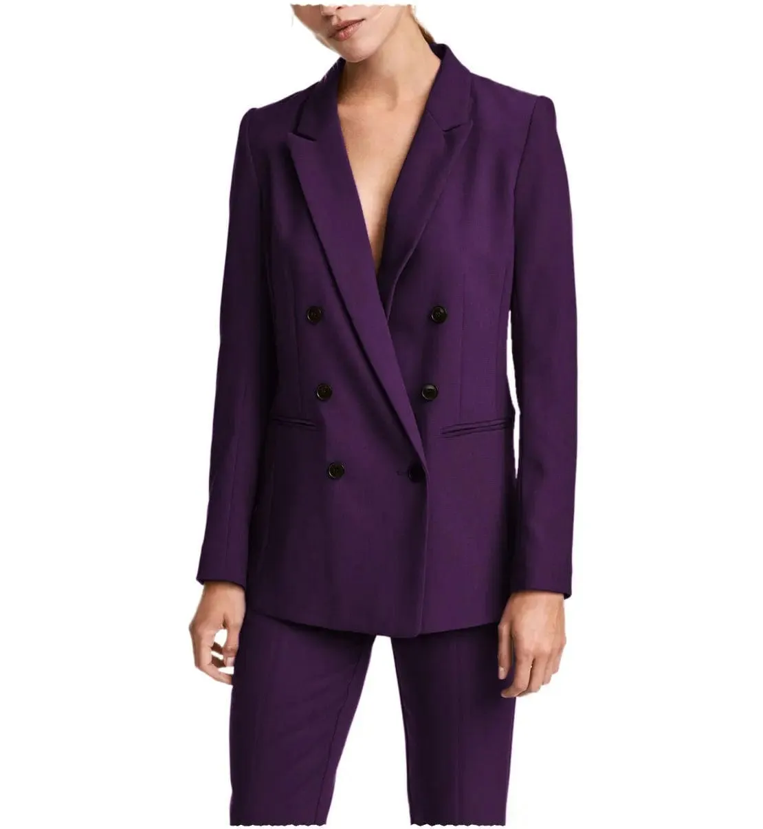2 Pieces Double Breasted Notch Lapel Women Suit（Blazer Pants）