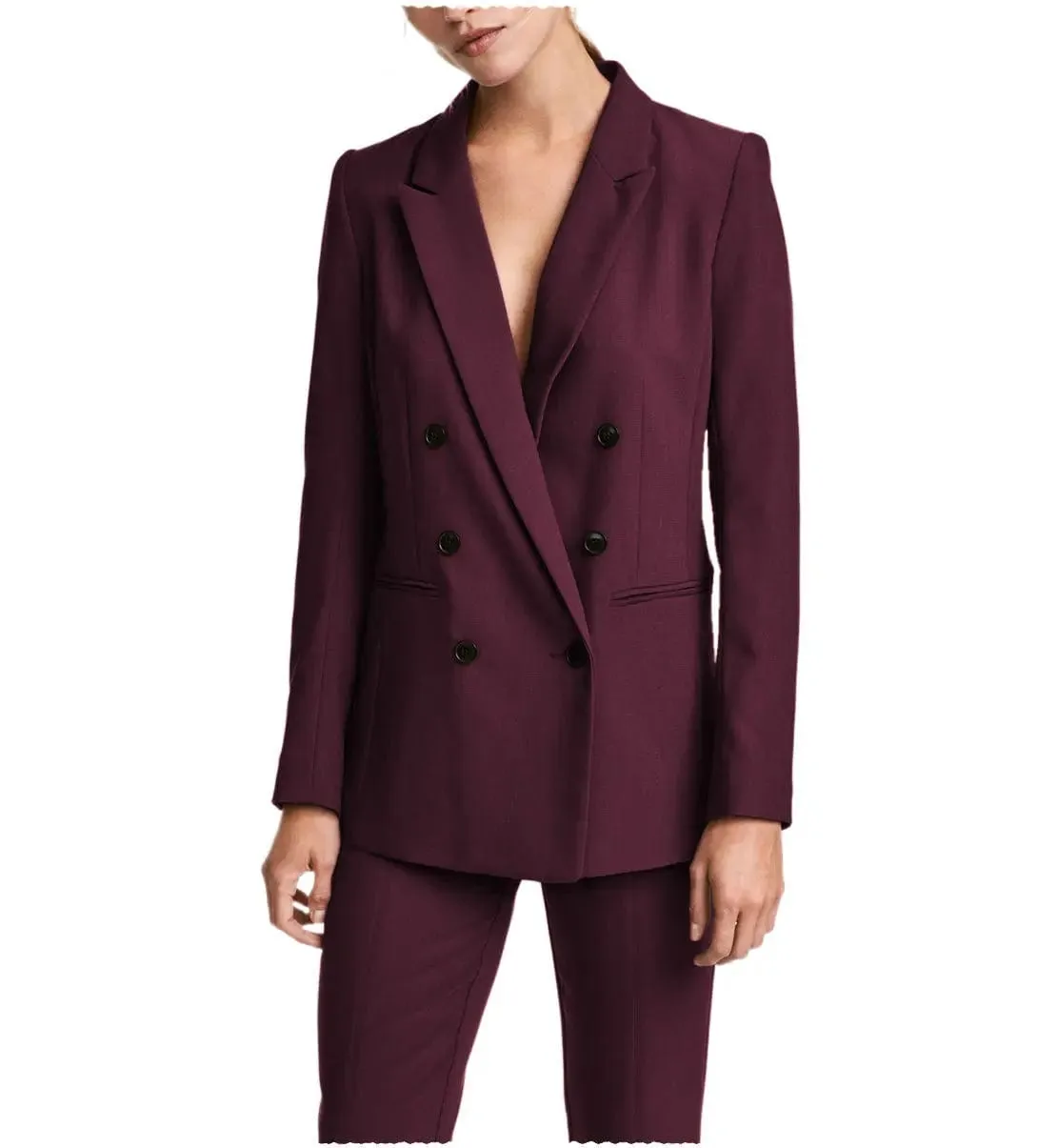 2 Pieces Double Breasted Notch Lapel Women Suit（Blazer Pants）