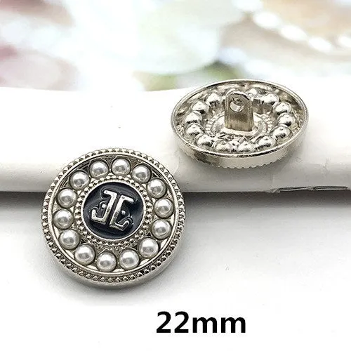 22mm Metal Pearl Rhinestone Round Decorative Buttons for Coats 12pcs