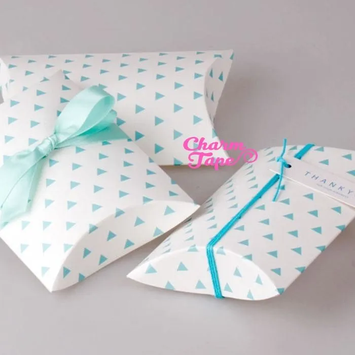 5pcs Aqua Triangle Gift Box, Pillow Boxes For Candy, Treat - Party Favors Bags PB003 18.5×14.3 cm 7"x5"