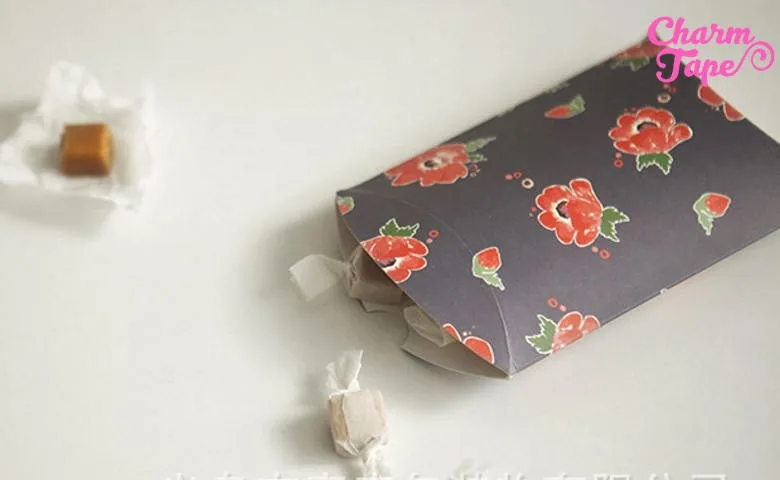 5pcs Red Peony Flower Gift Box, Pillow Boxes For Candy, Treat - Party Favors Bags PB006 18.5×14.3 cm 7"x5"