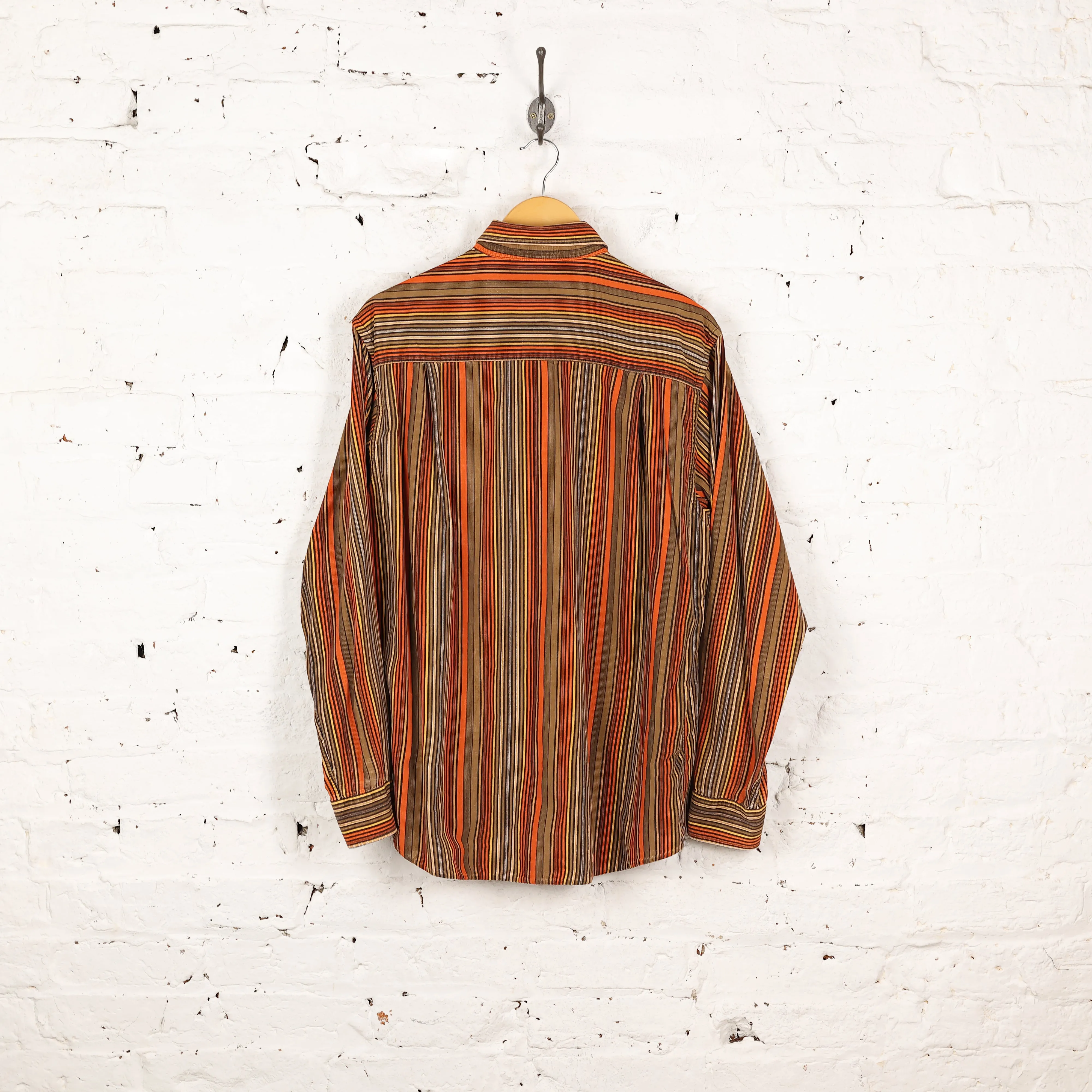 90s Striped Corduroy Shirt - Orange - L