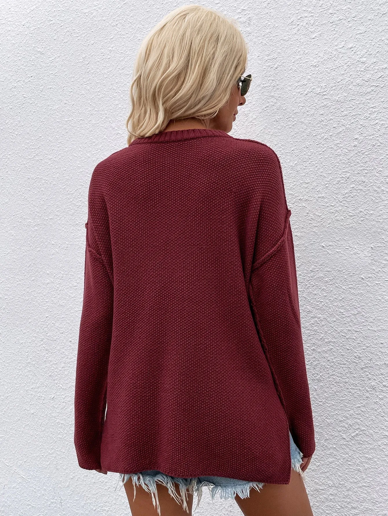 Adyn Collared Button Down Knit Sweater - Wine