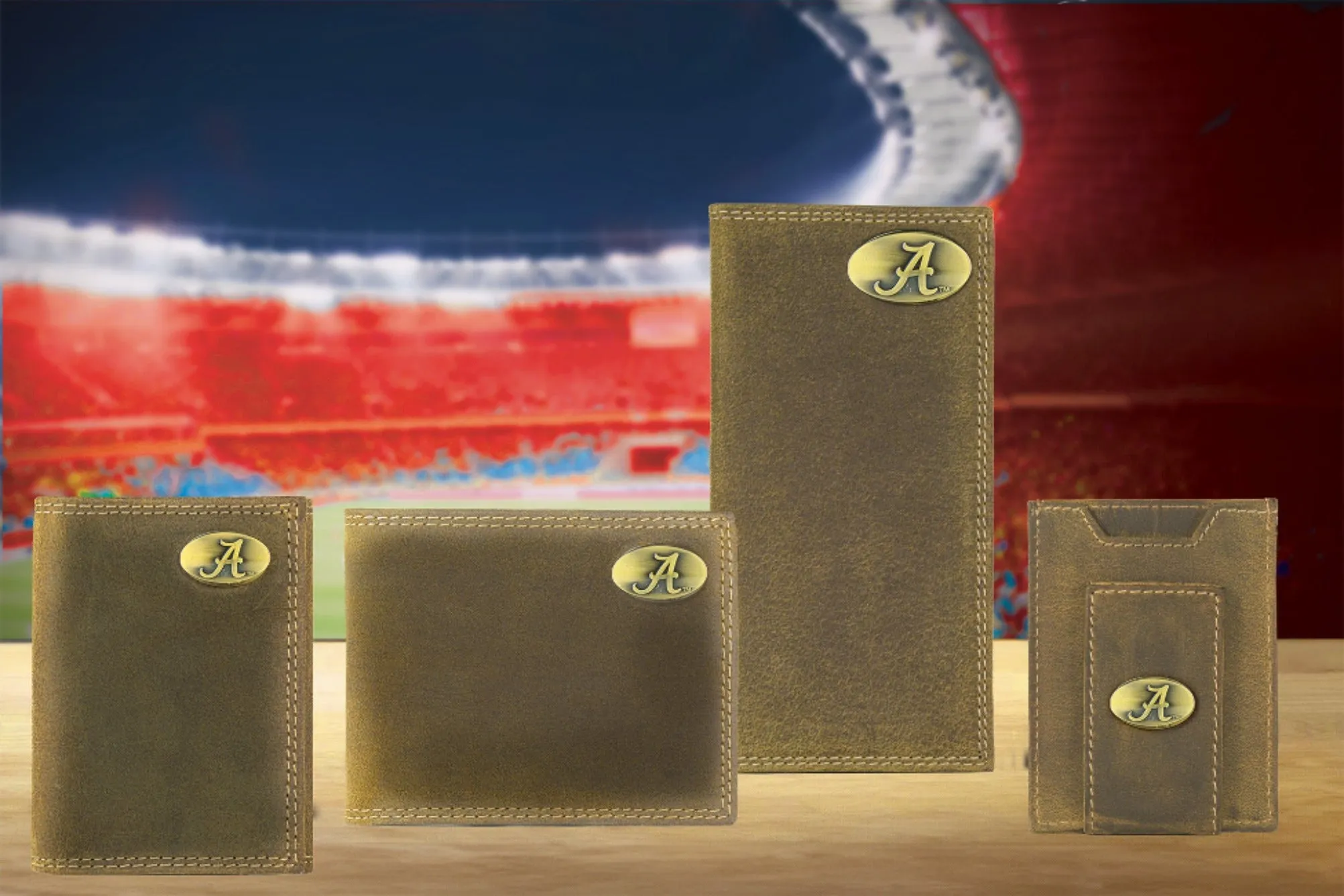 Alabama Crimson Tide Vintage Tan Leather Bifold Wallet
