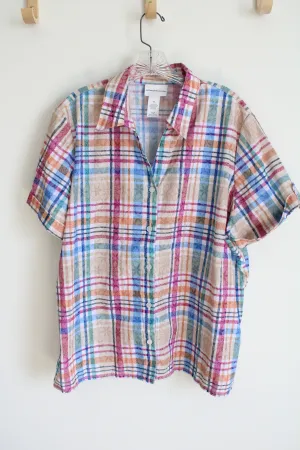 Alfred Dunner Blue Plaid Button Down Shirt | XL