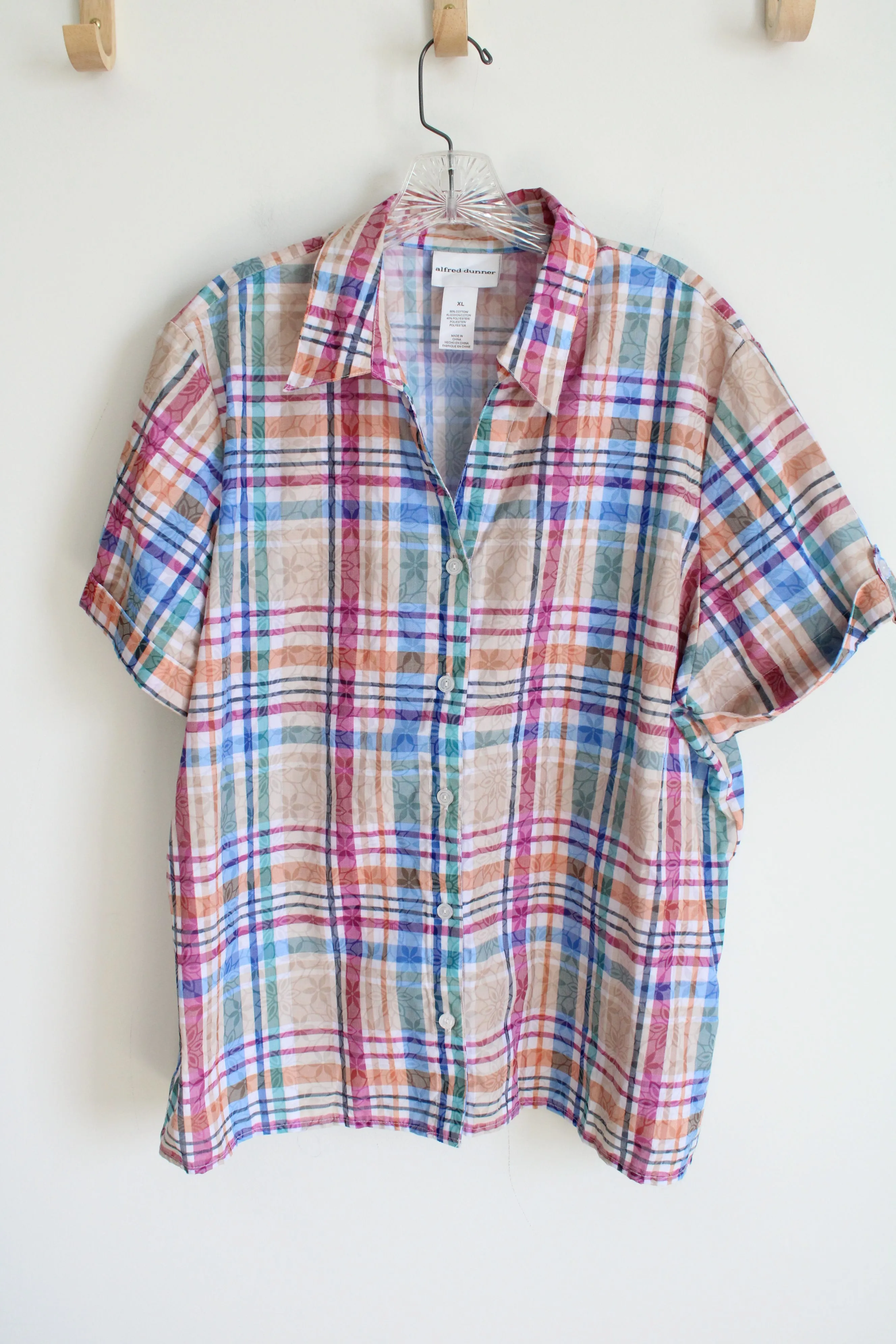 Alfred Dunner Blue Plaid Button Down Shirt | XL