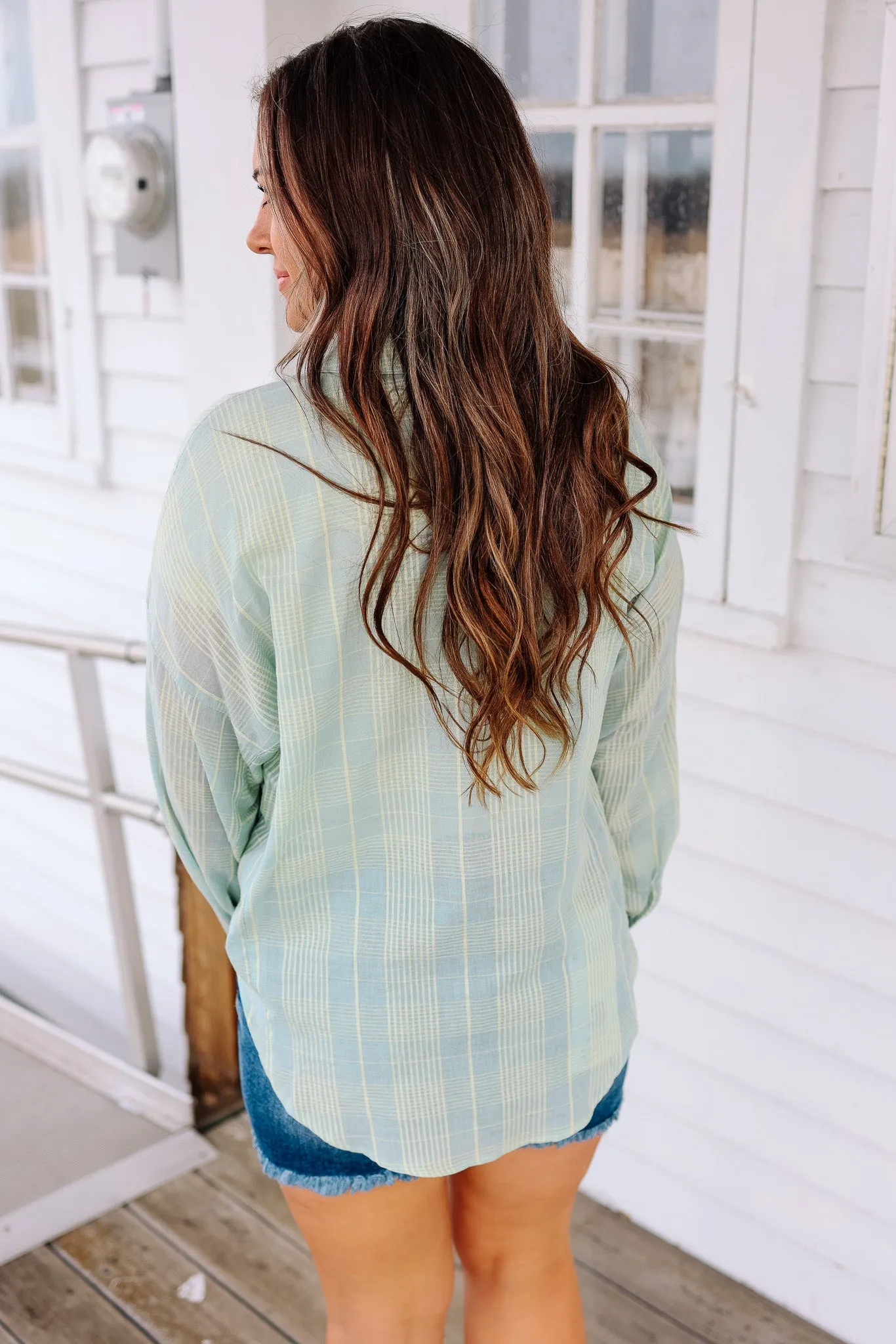 Alix Plaid Button Down - Mint