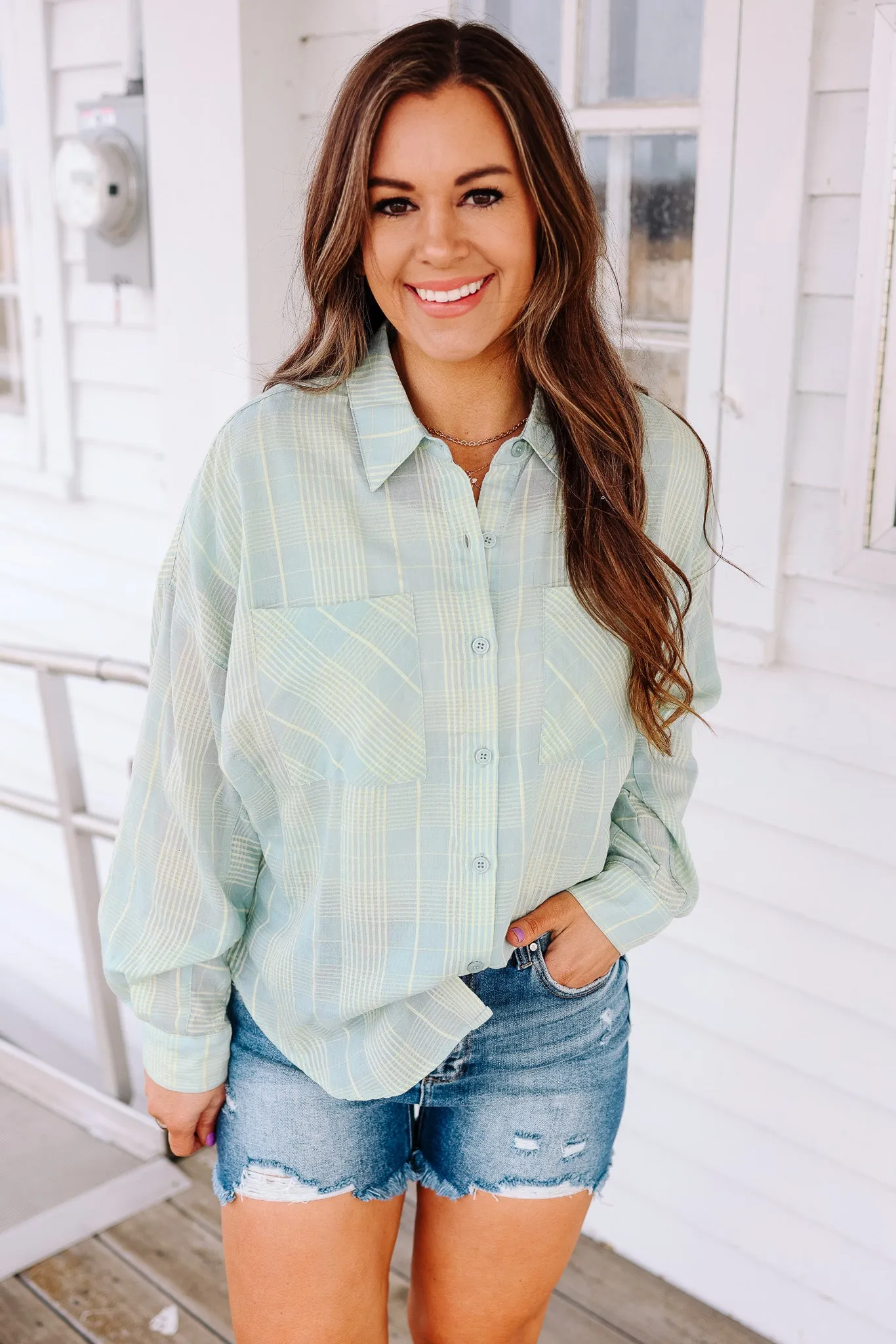 Alix Plaid Button Down - Mint