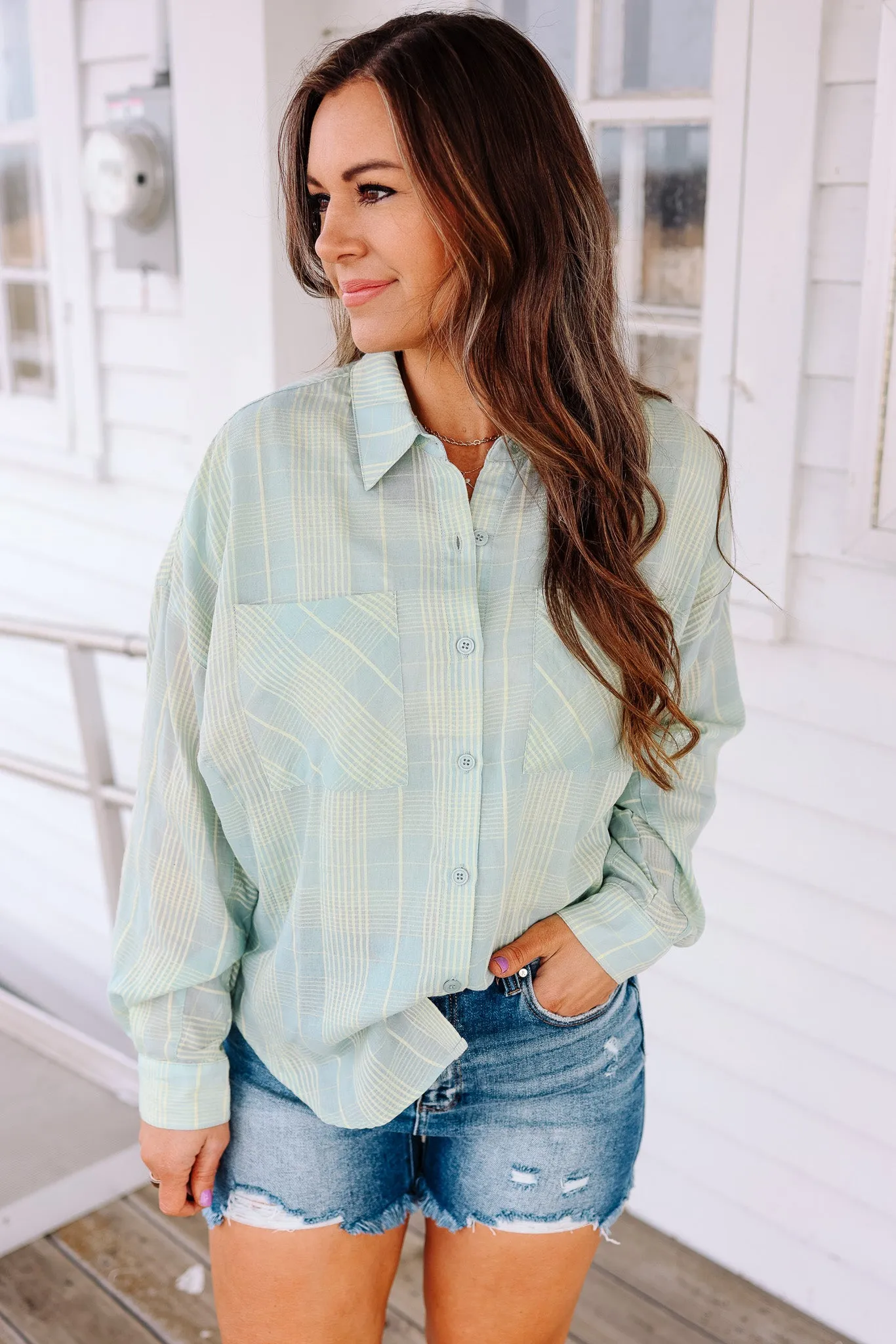 Alix Plaid Button Down - Mint