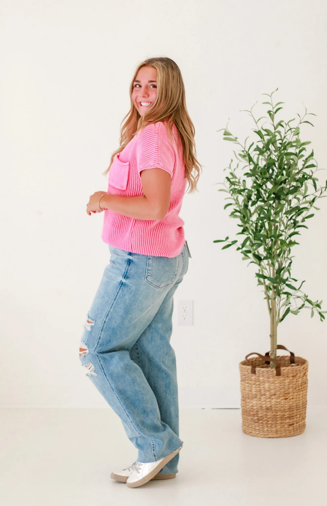 Always Happy Pink Mock Neck Top