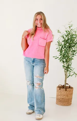 Always Happy Pink Mock Neck Top