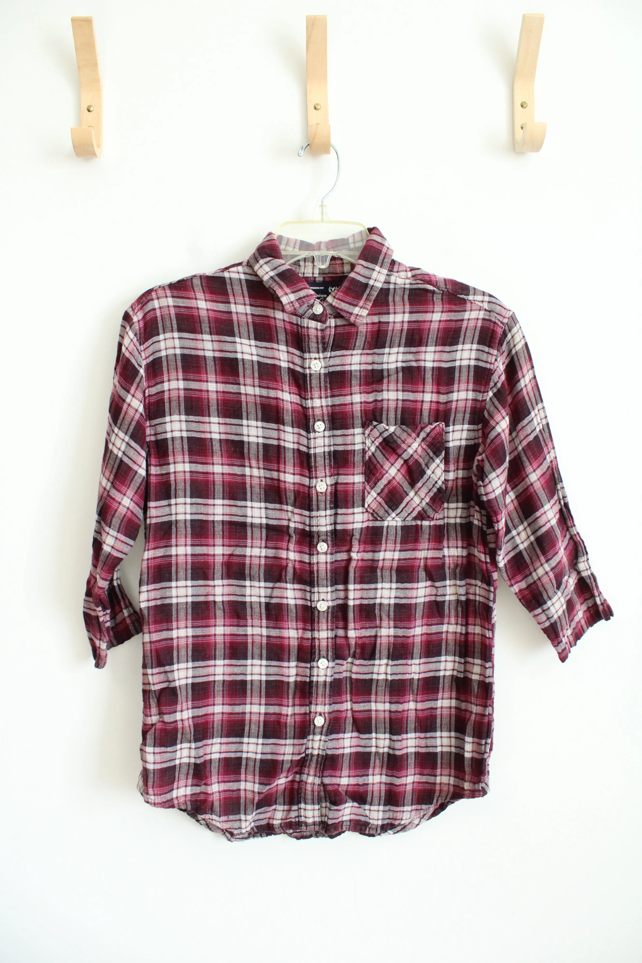 American Eagle Outfitters Boyfriend Fit Pink Plaid Button Down Top | M