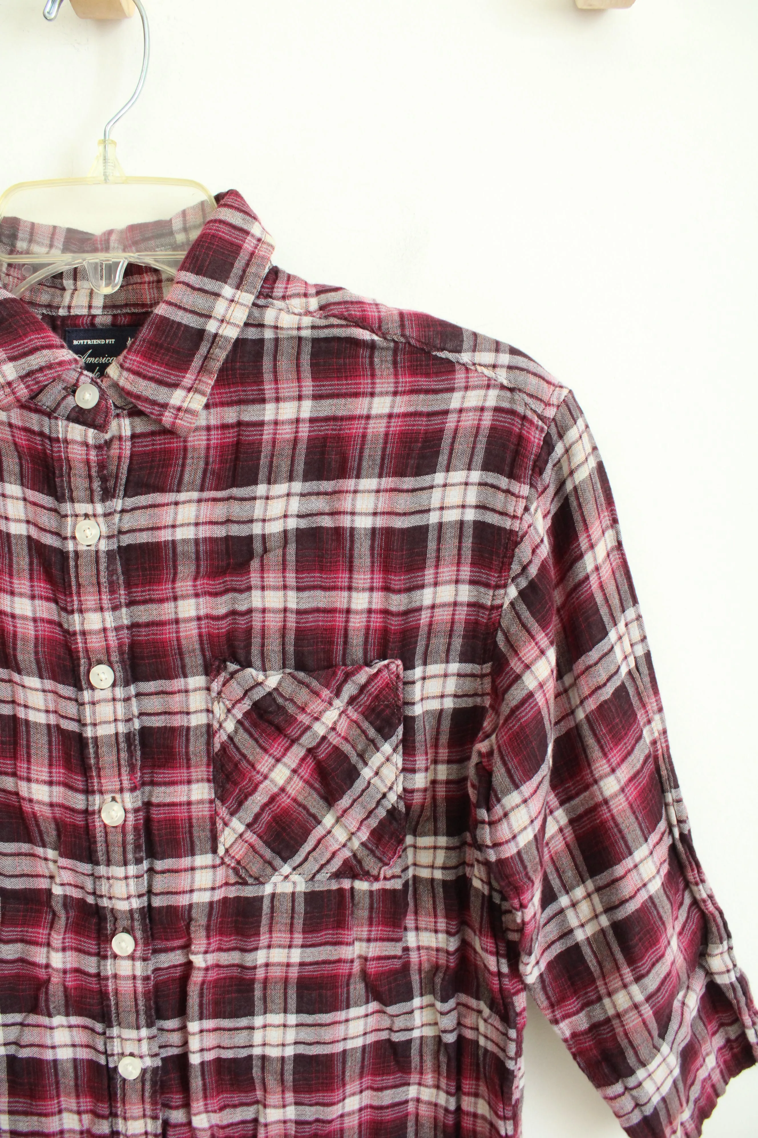 American Eagle Outfitters Boyfriend Fit Pink Plaid Button Down Top | M