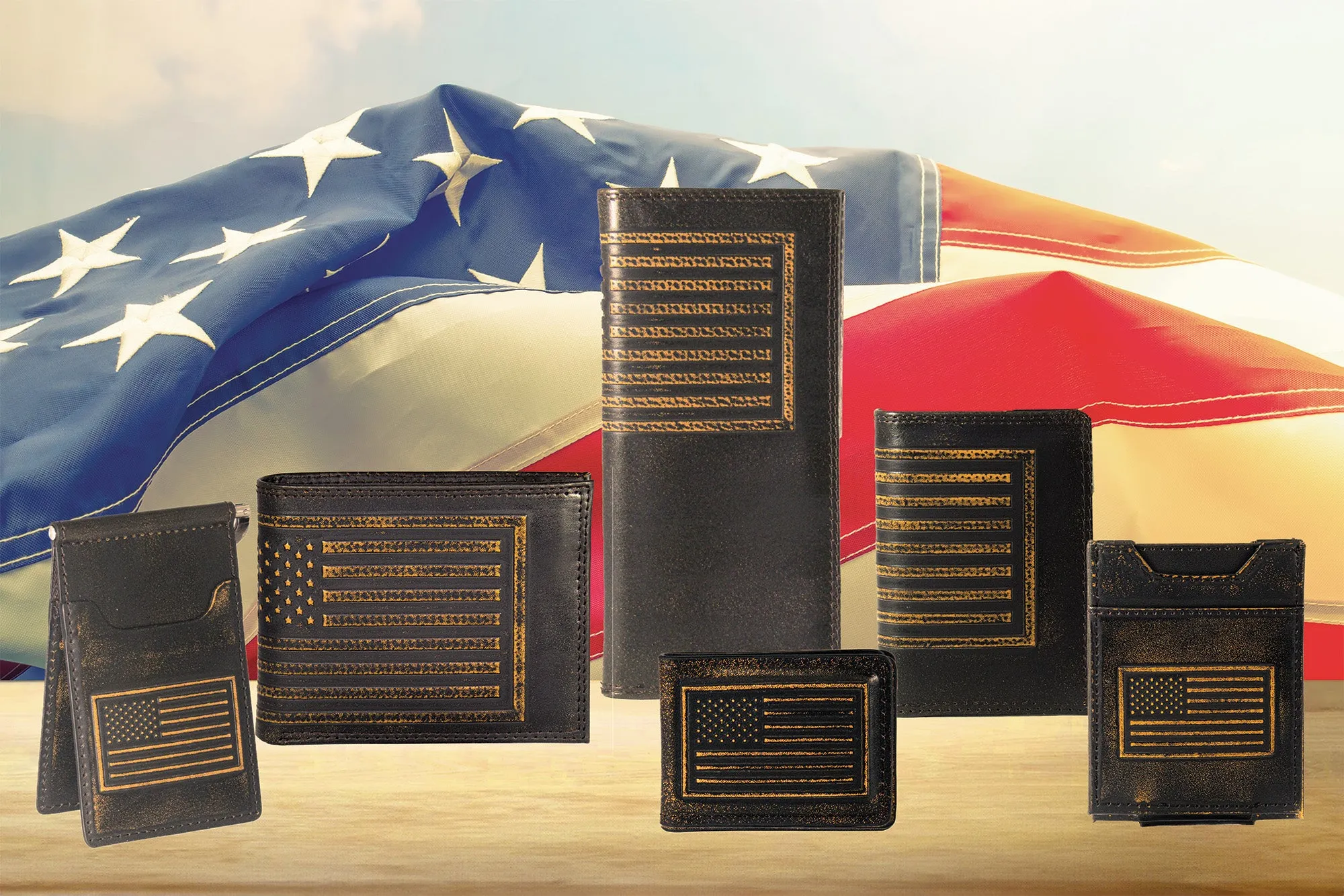 American Flag Burnished Leather Bifold Wallet