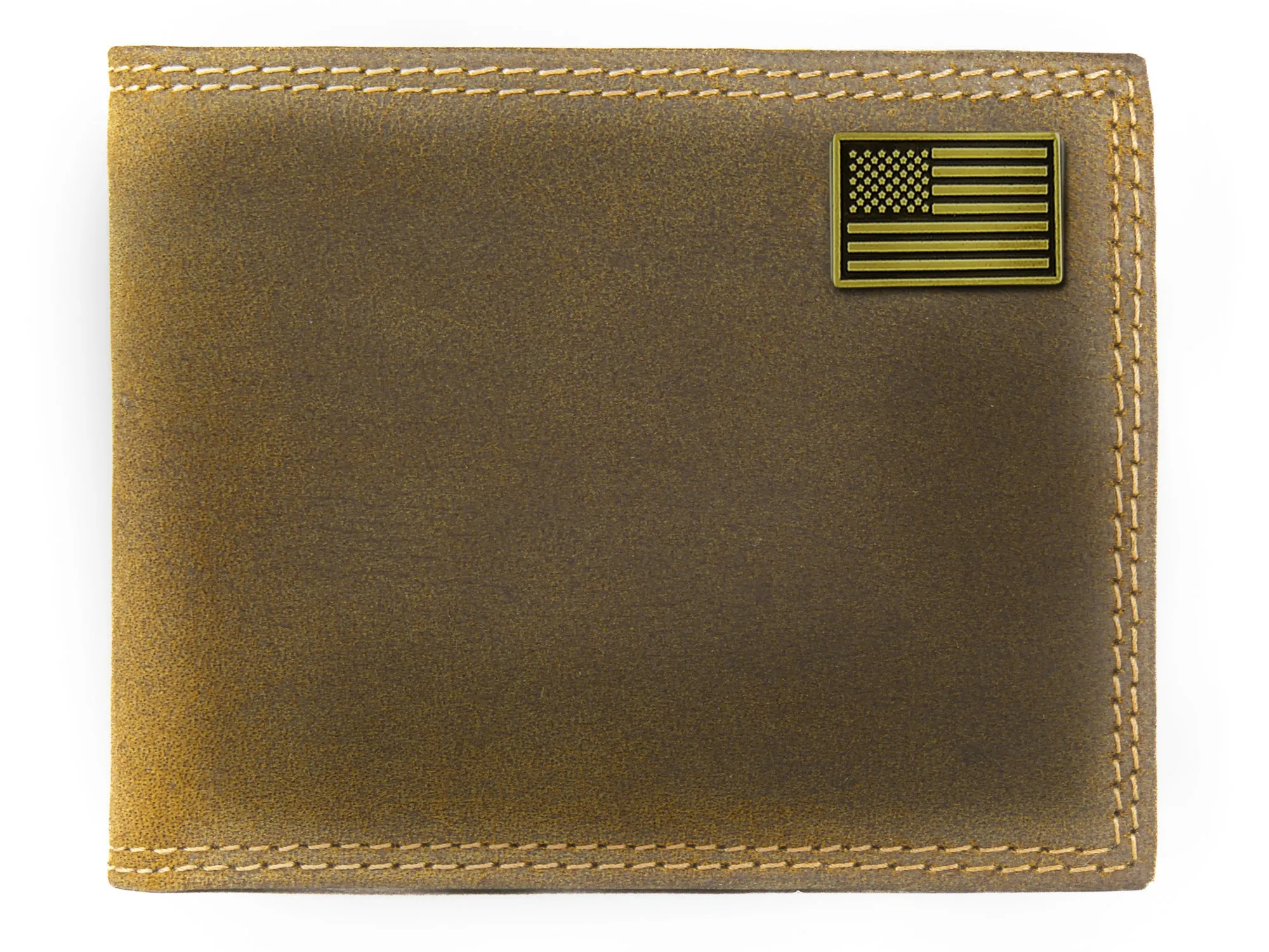 American Flag Vintage Tan Leather Bifold Wallet