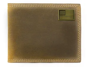 American Flag Vintage Tan Leather Bifold Wallet