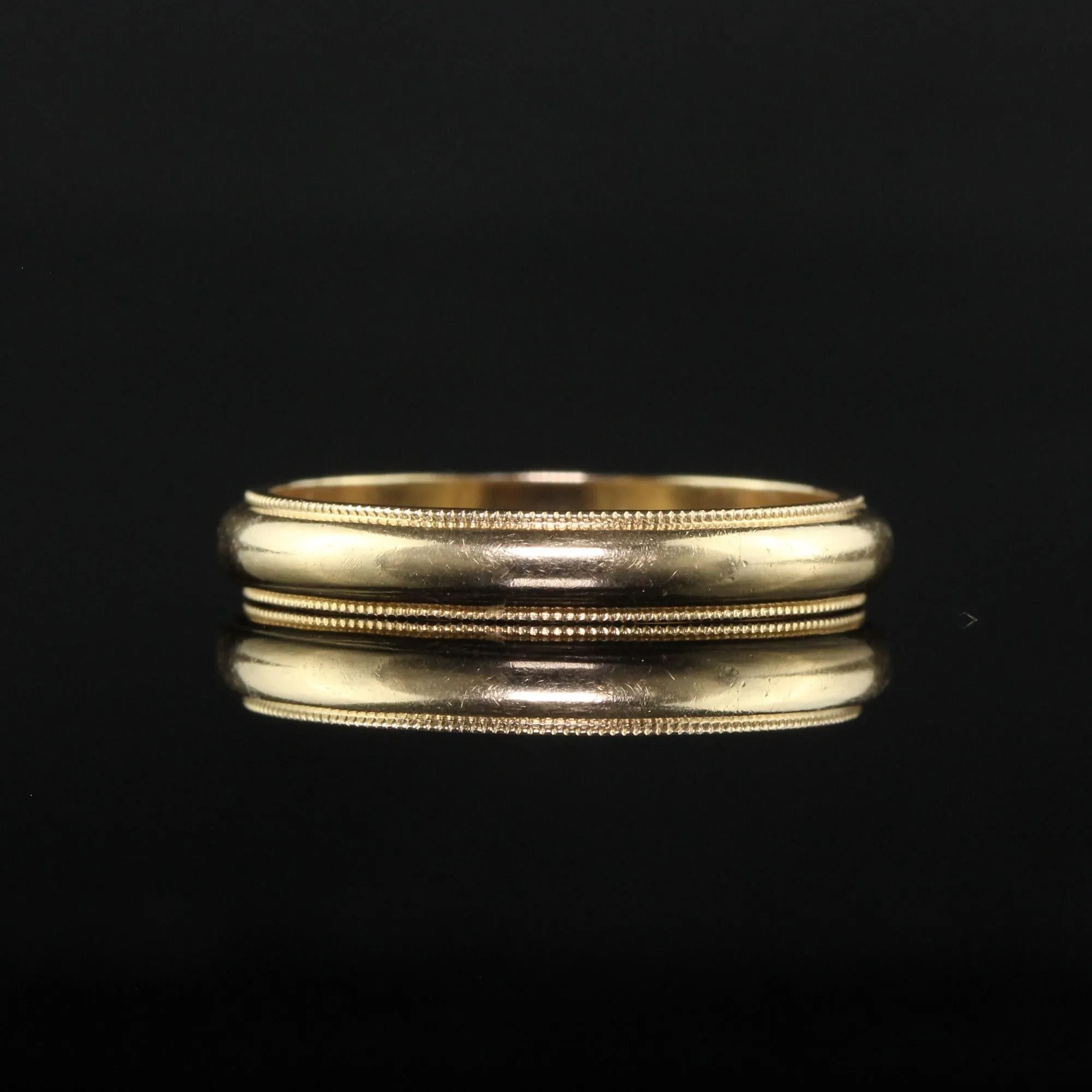 Antique Art Deco 14K Yellow Gold Classic Milgrained Wedding Band - Size 6 1/4