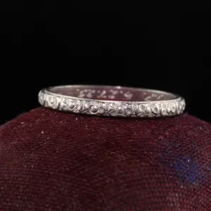 Antique Art Deco Platinum Classic Flower Engraved Wedding Band
