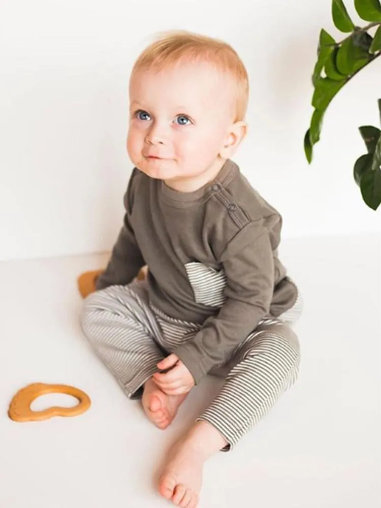 Artie - Baby and Toddler Stripes Grey Long Sleeve Top