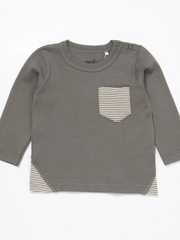 Artie - Baby and Toddler Stripes Grey Long Sleeve Top