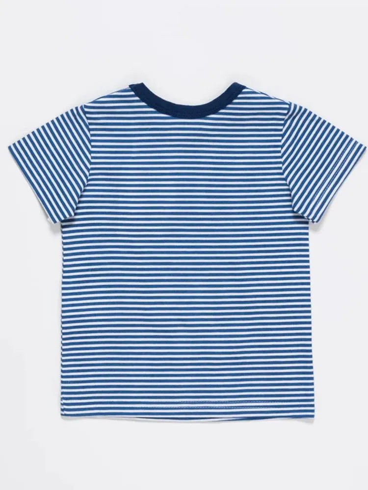 Artie - Dinosaurs Striped Blue and White T Shirt
