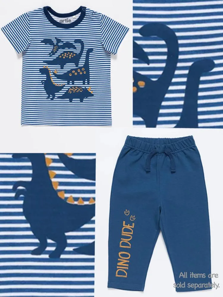 Artie - Dinosaurs Striped Blue and White T Shirt