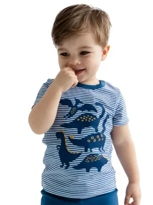 Artie - Dinosaurs Striped Blue and White T Shirt