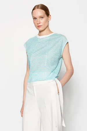 ASYMMETRICAL CUT STRIPED TURQUOISE T-SHIRT