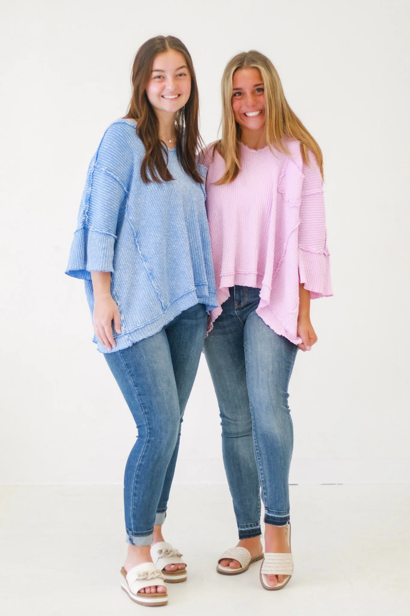 Aurora Mineral Washed Thermal Knit Top in Peri Blue