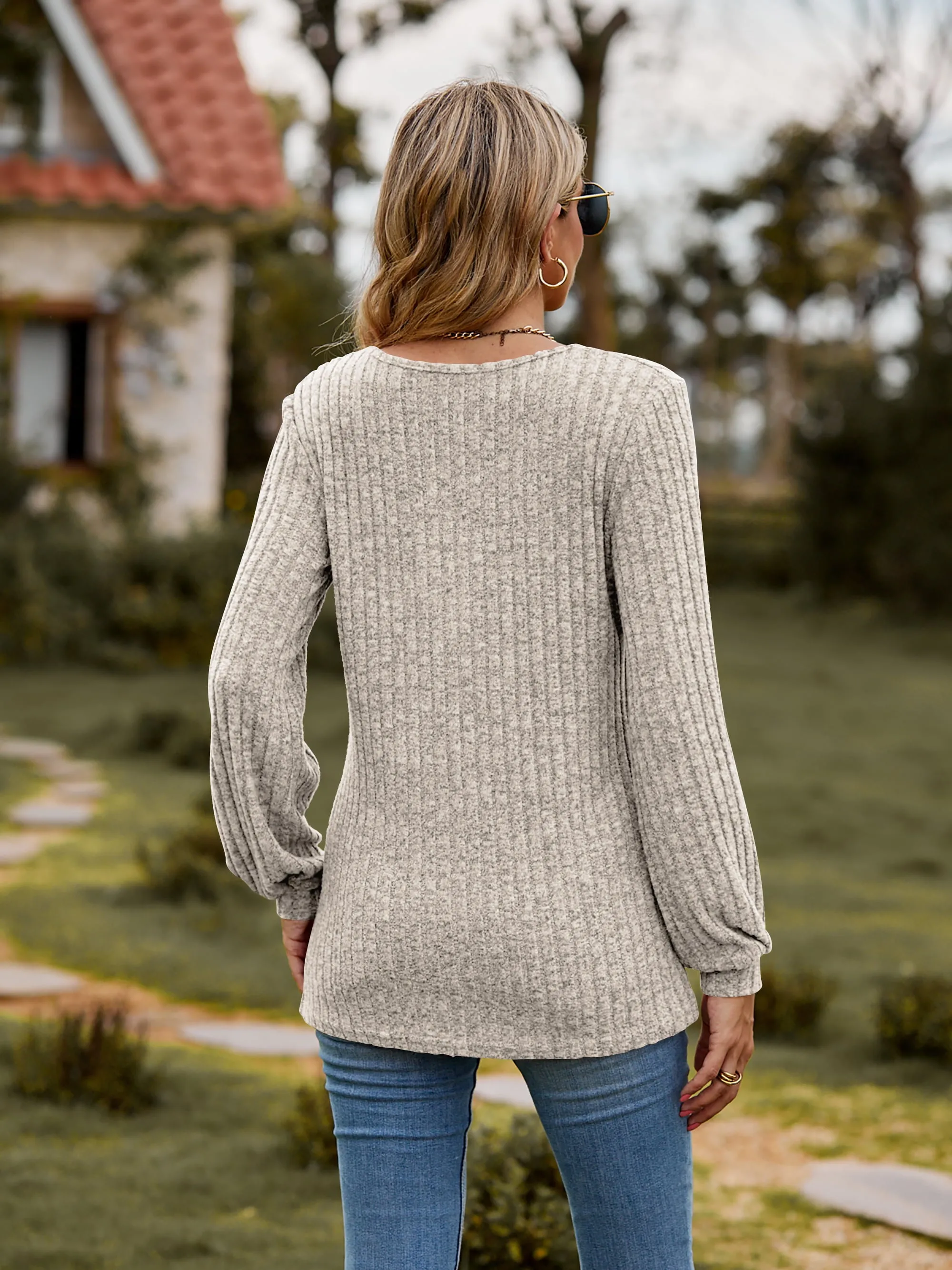 Aurora Round Neck Button-Down Long Sleeve Tee