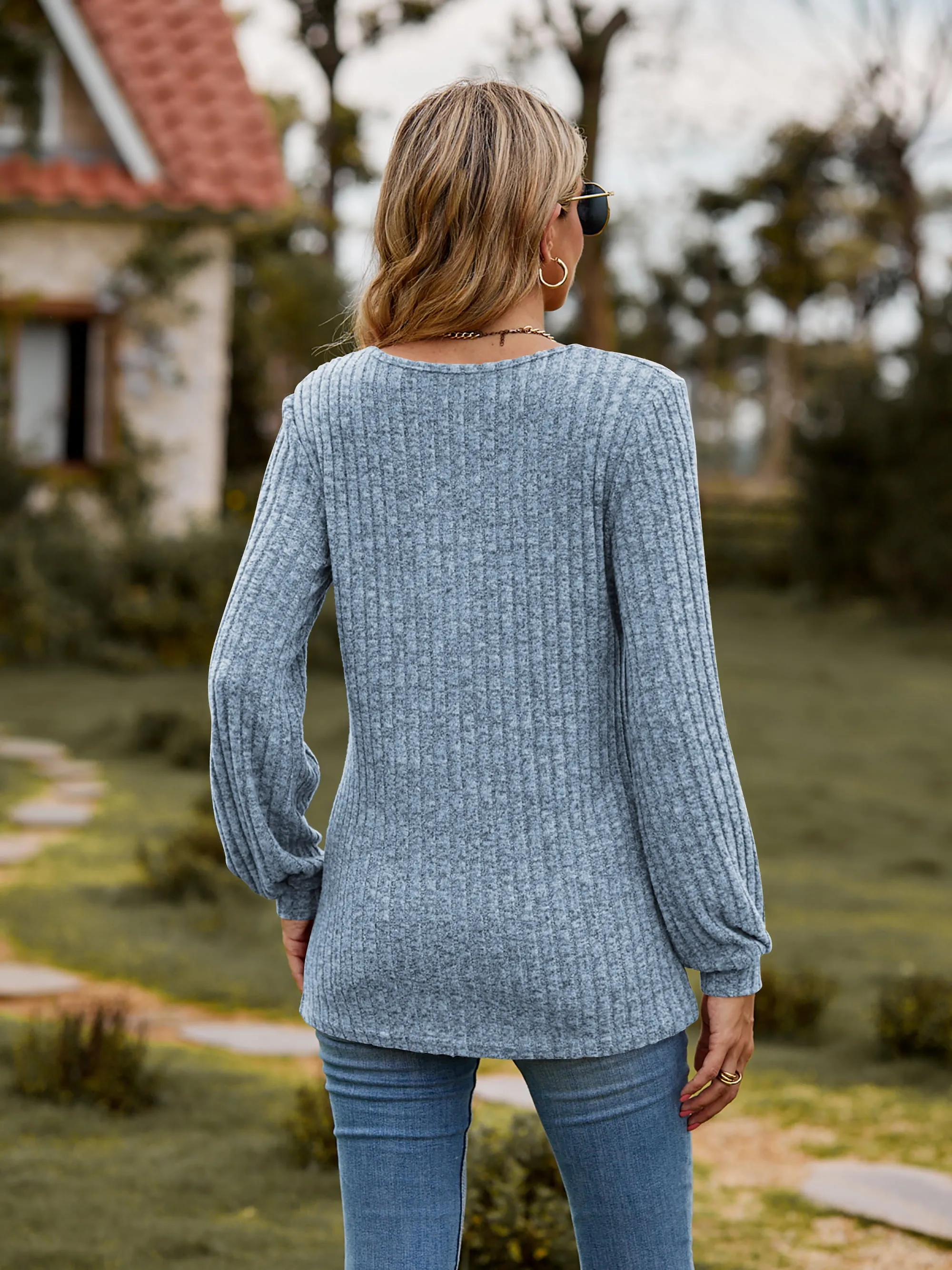 Aurora Round Neck Button-Down Long Sleeve Tee