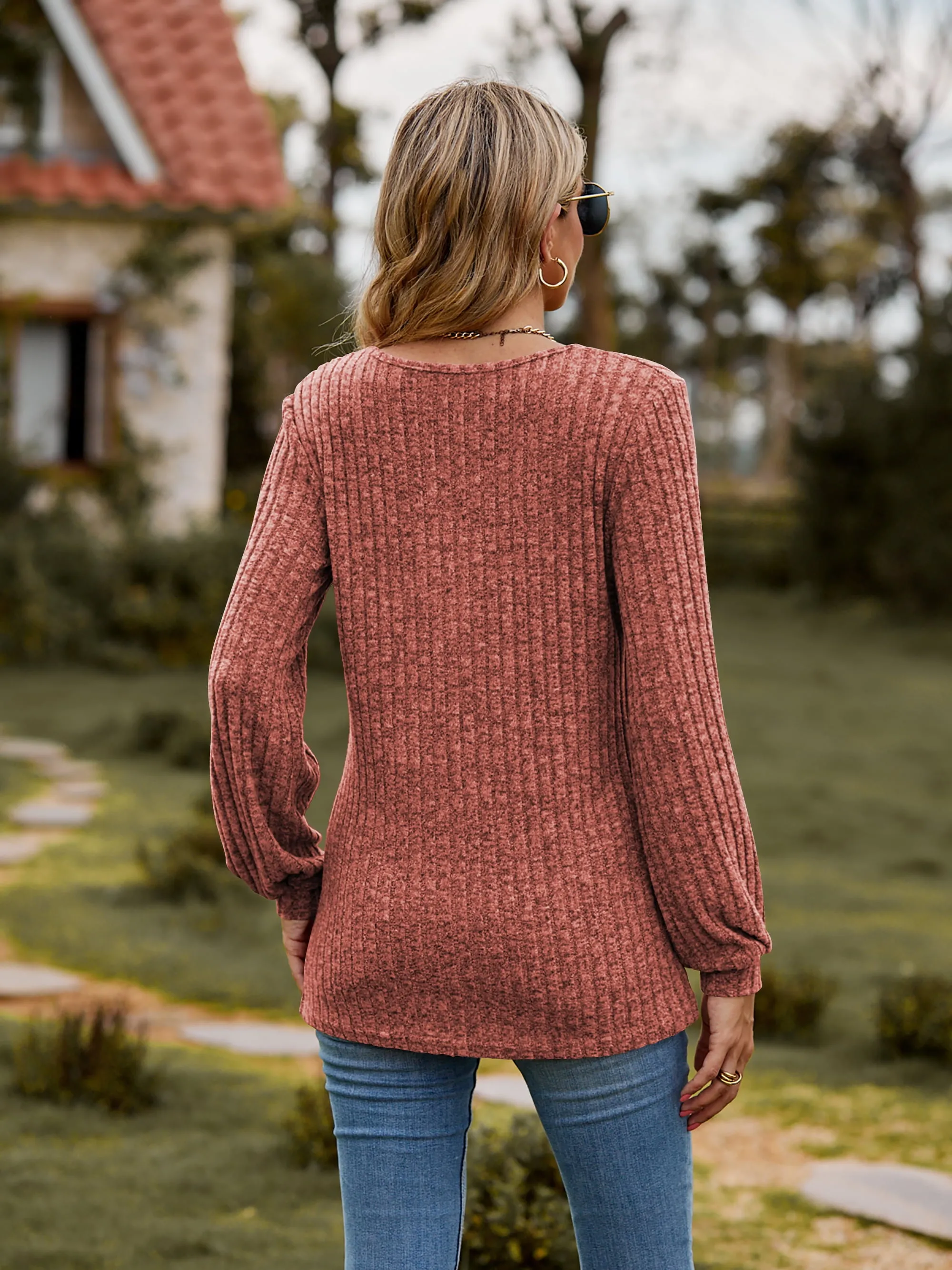 Aurora Round Neck Button-Down Long Sleeve Tee