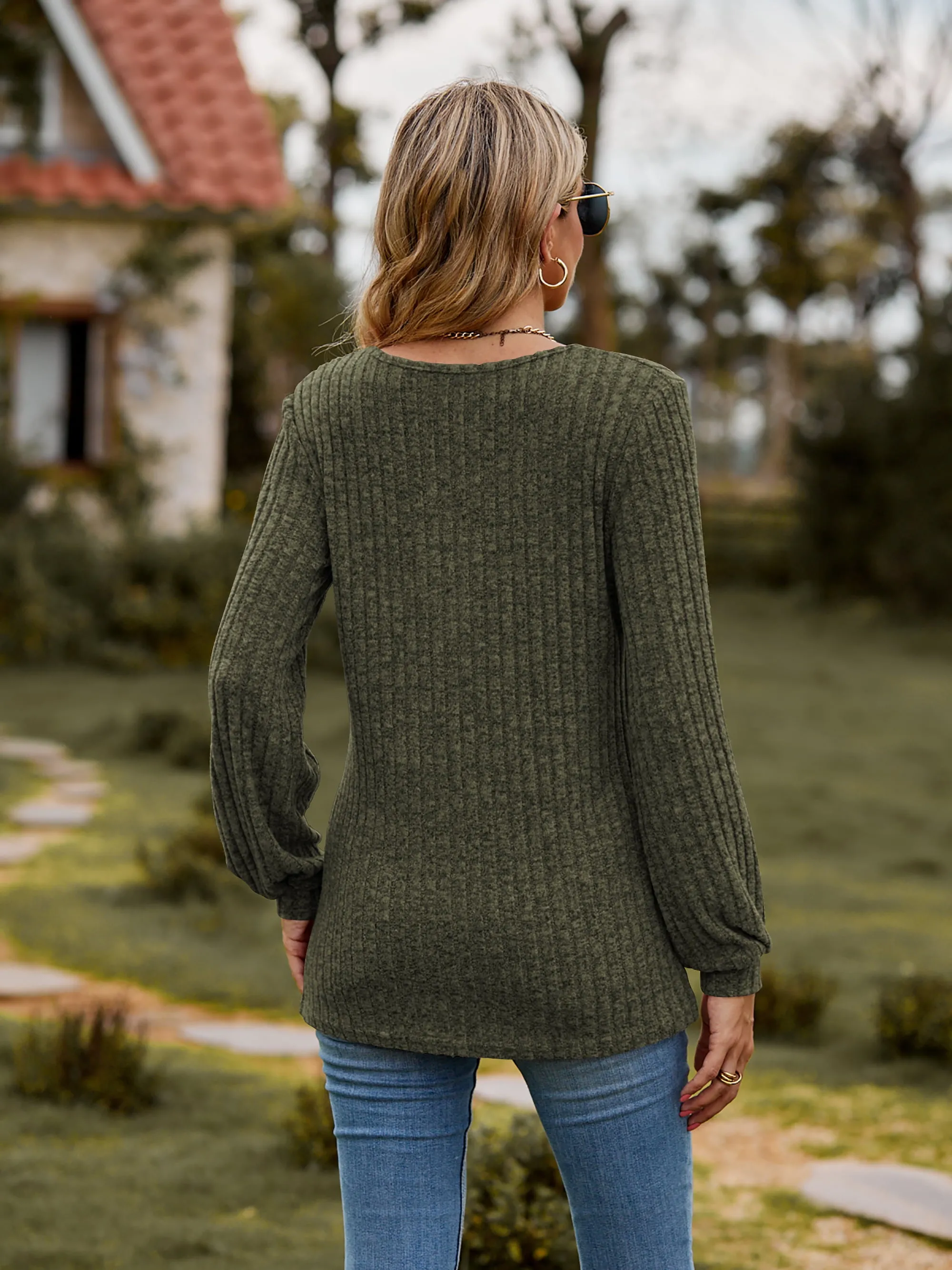 Aurora Round Neck Button-Down Long Sleeve Tee
