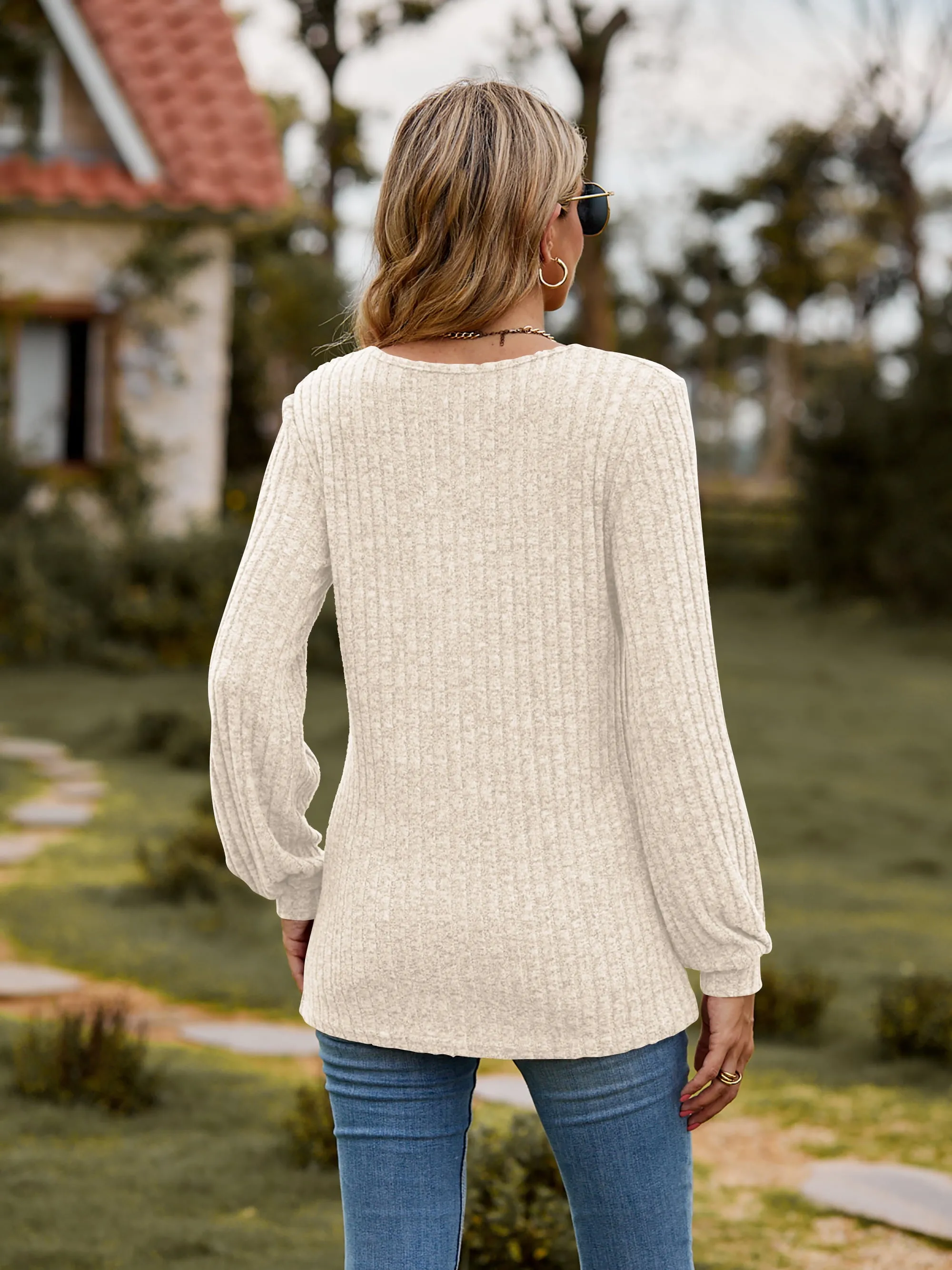 Aurora Round Neck Button-Down Long Sleeve Tee