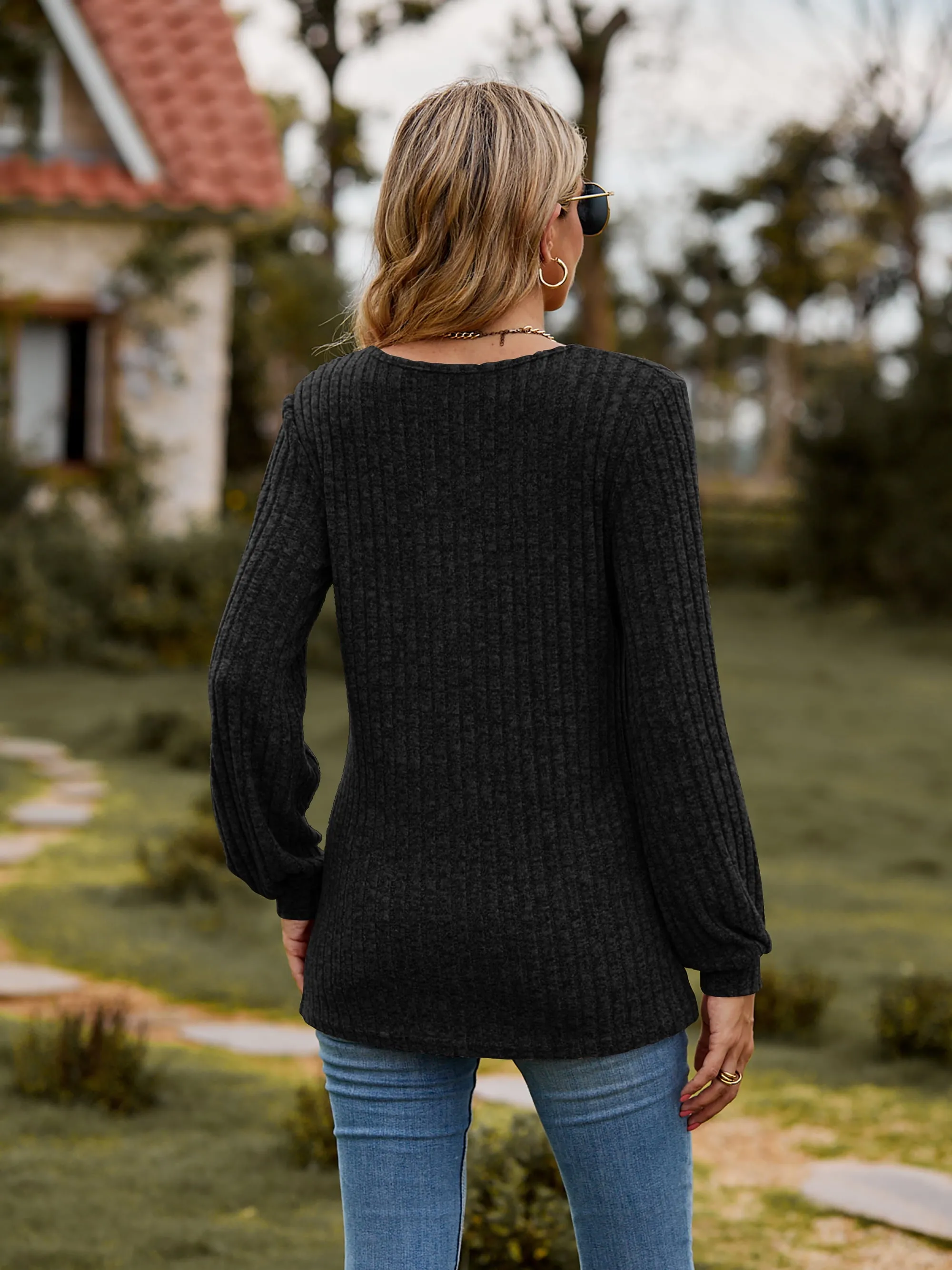 Aurora Round Neck Button-Down Long Sleeve Tee
