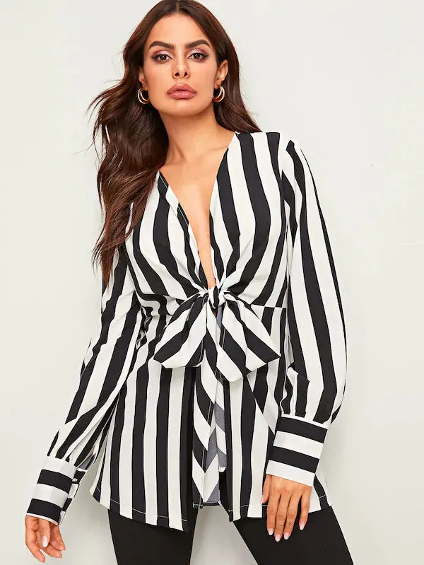 Autumn and Winter New Women's Long-sleeved Striped Shirt