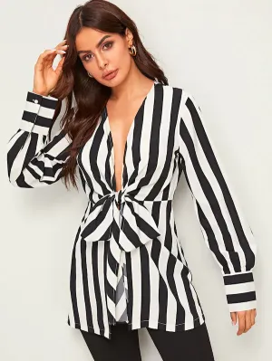Autumn and Winter New Women's Long-sleeved Striped Shirt