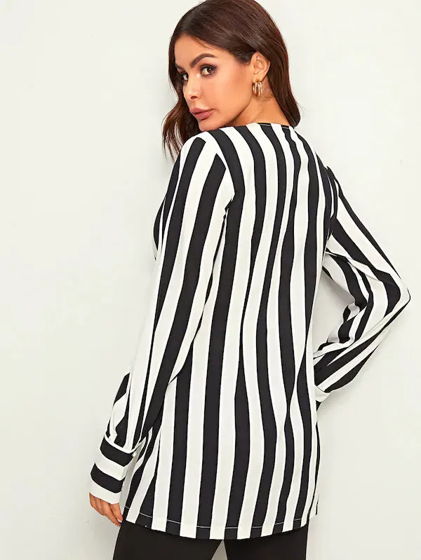 Autumn and Winter New Women's Long-sleeved Striped Shirt