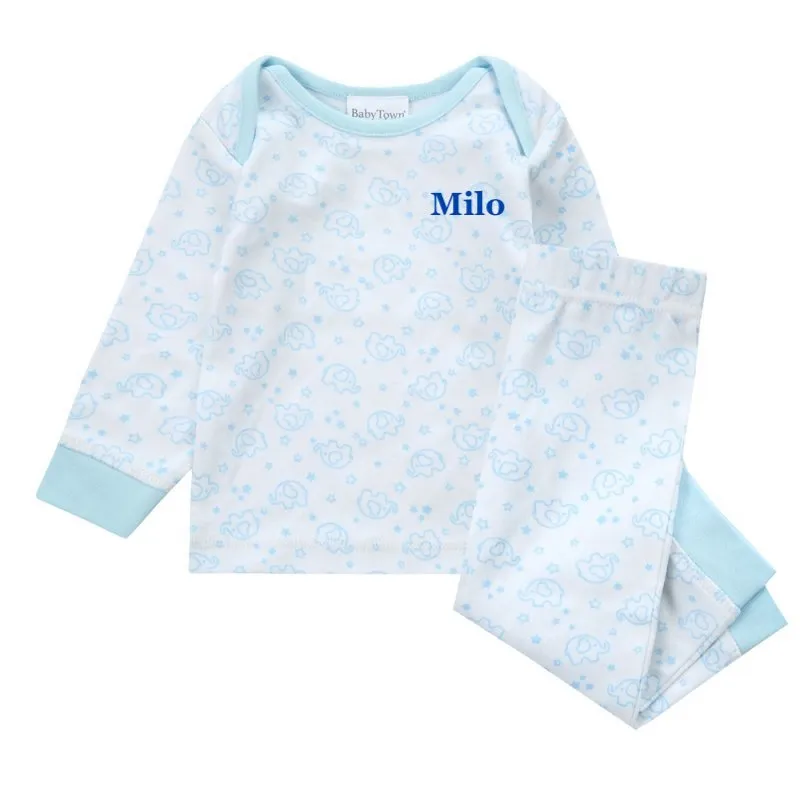 Baby girls elephant print personalised pyjamas