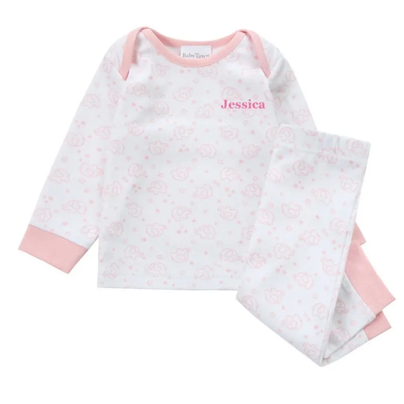 Baby girls elephant print personalised pyjamas