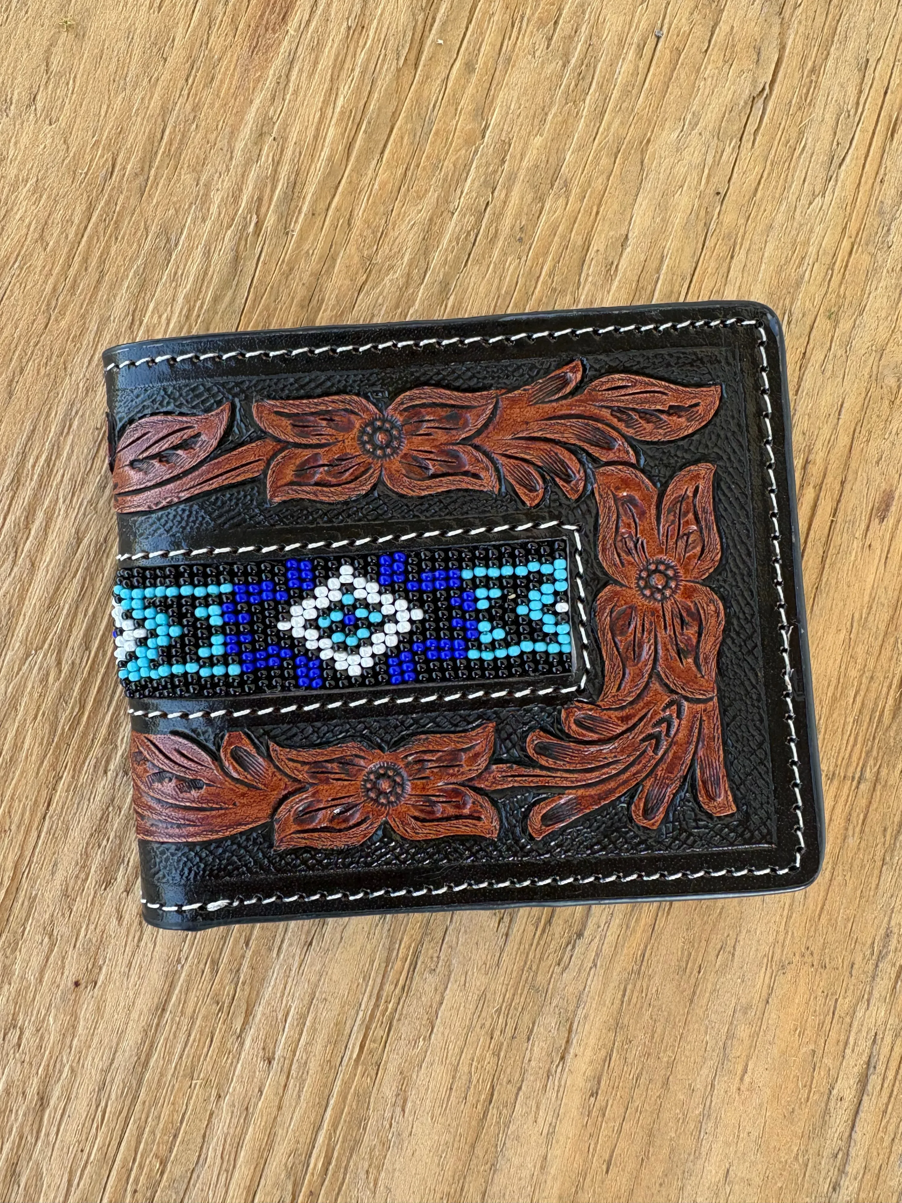 Beaded Tooled Bifold Wallet