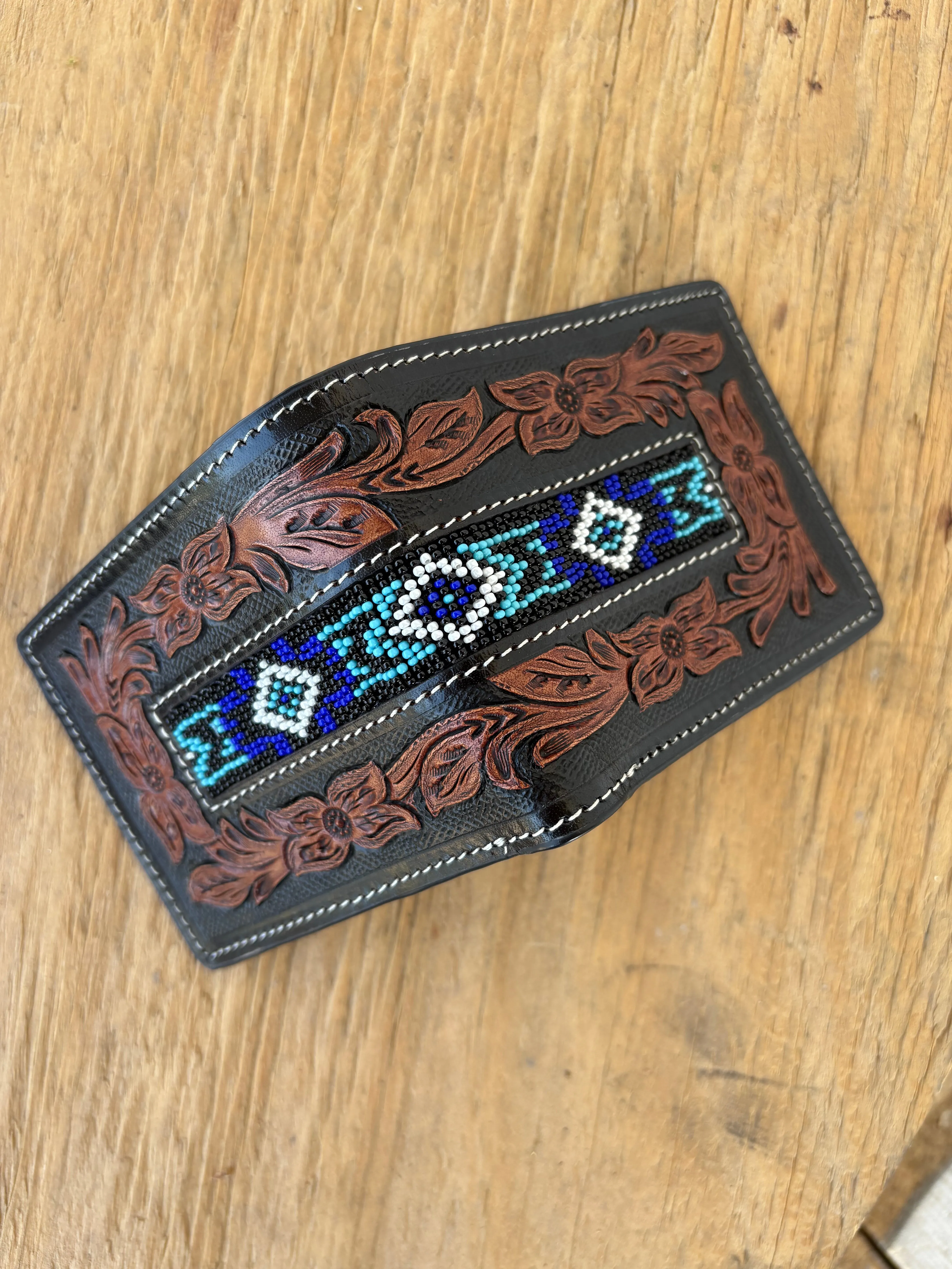 Beaded Tooled Bifold Wallet