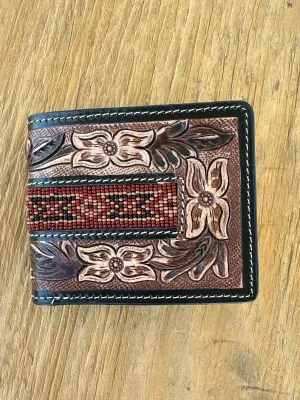 Beaded   Tooled Leather Bifold Wallet