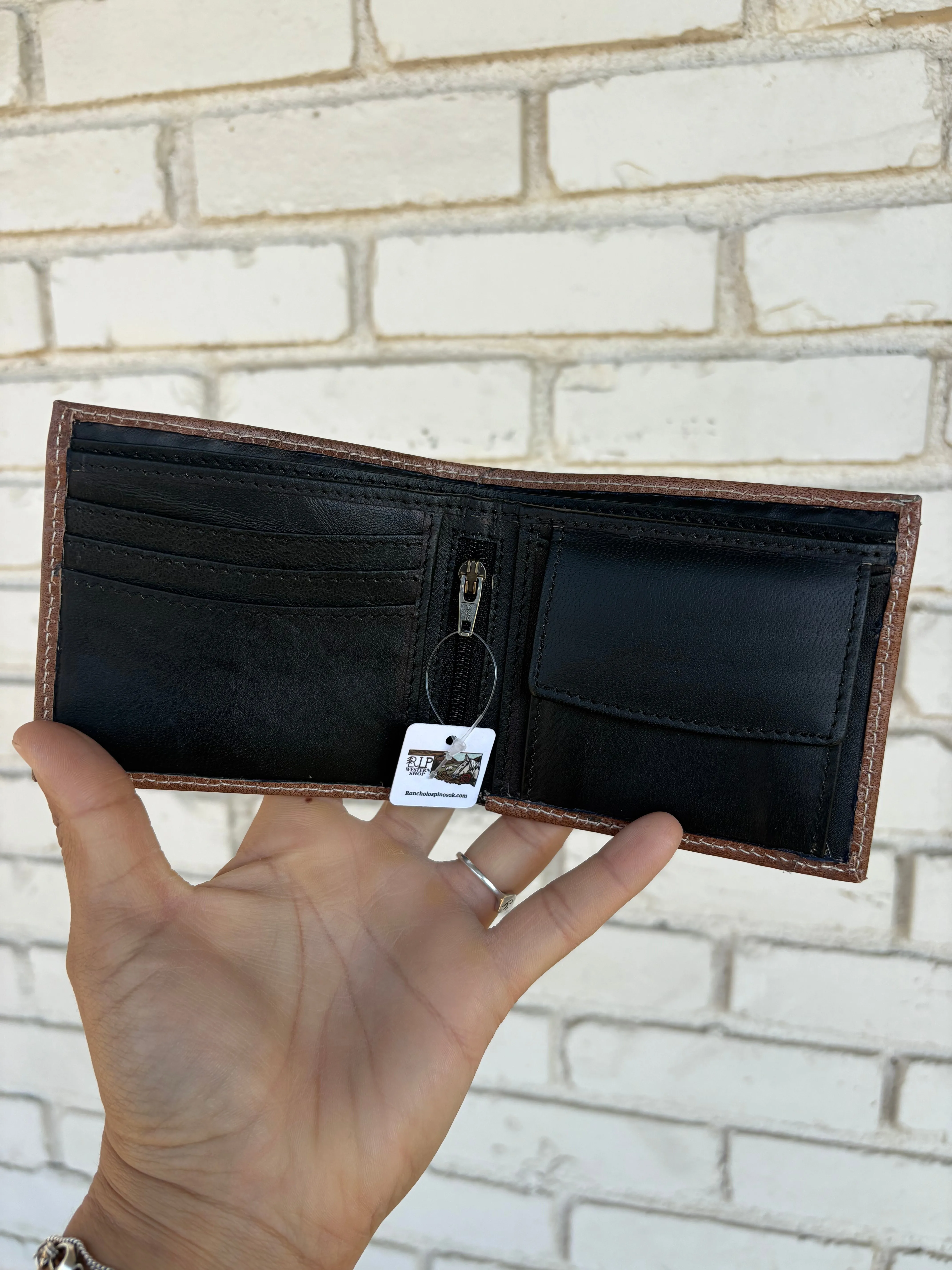 Beaded   Tooled Leather Bifold Wallet